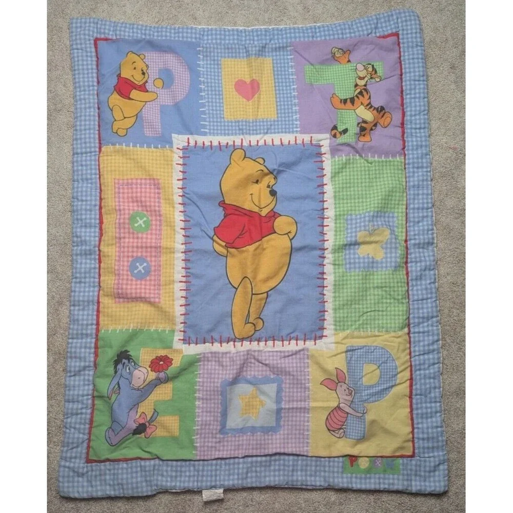 Winnie The Pooh Letters Tigger Piglet Eeyore Gingham Crib Comforter Blanket READ